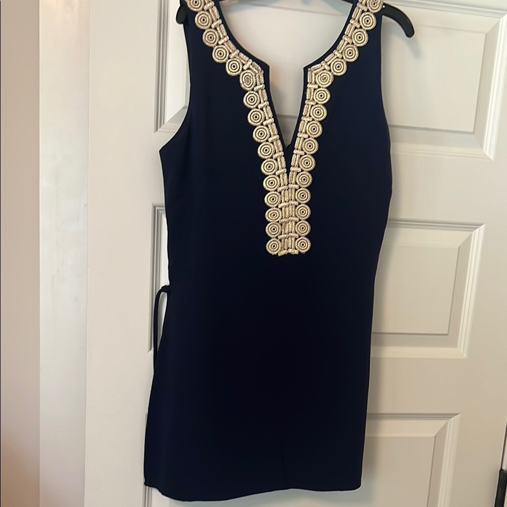 Lilly Pulitzer sleeveless navy skort Dress with Gold Embroidery